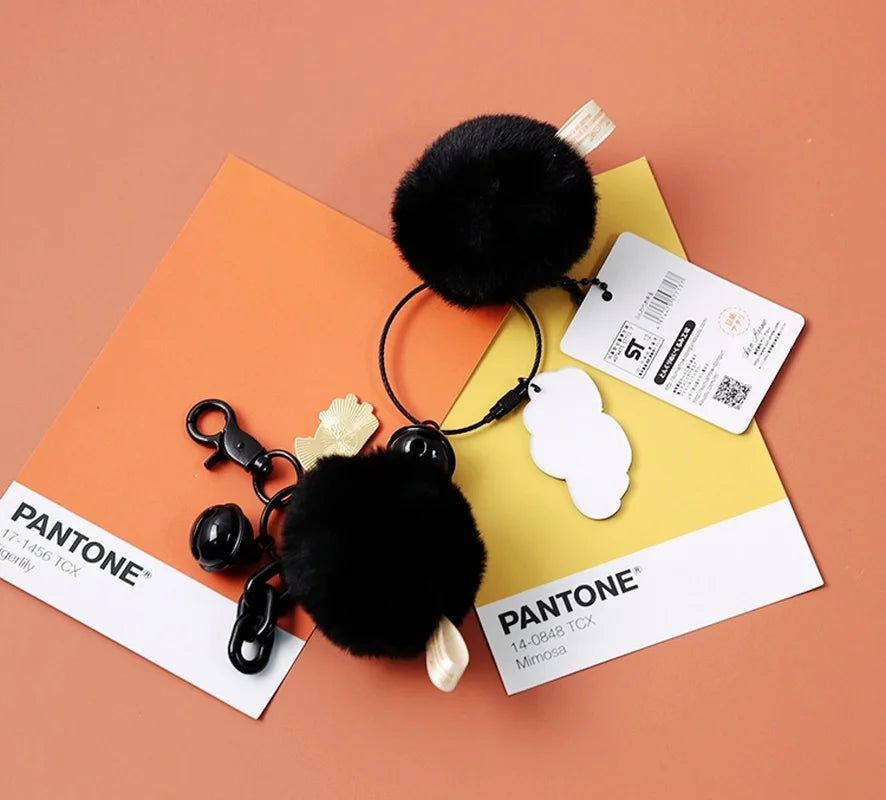 Cute Small Black Charcoal Ball Plush Key Chain