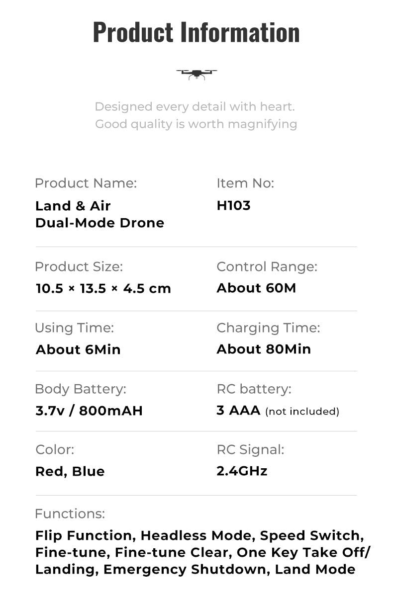 Jjrc H103 Land And Air Dual-Mode Drone