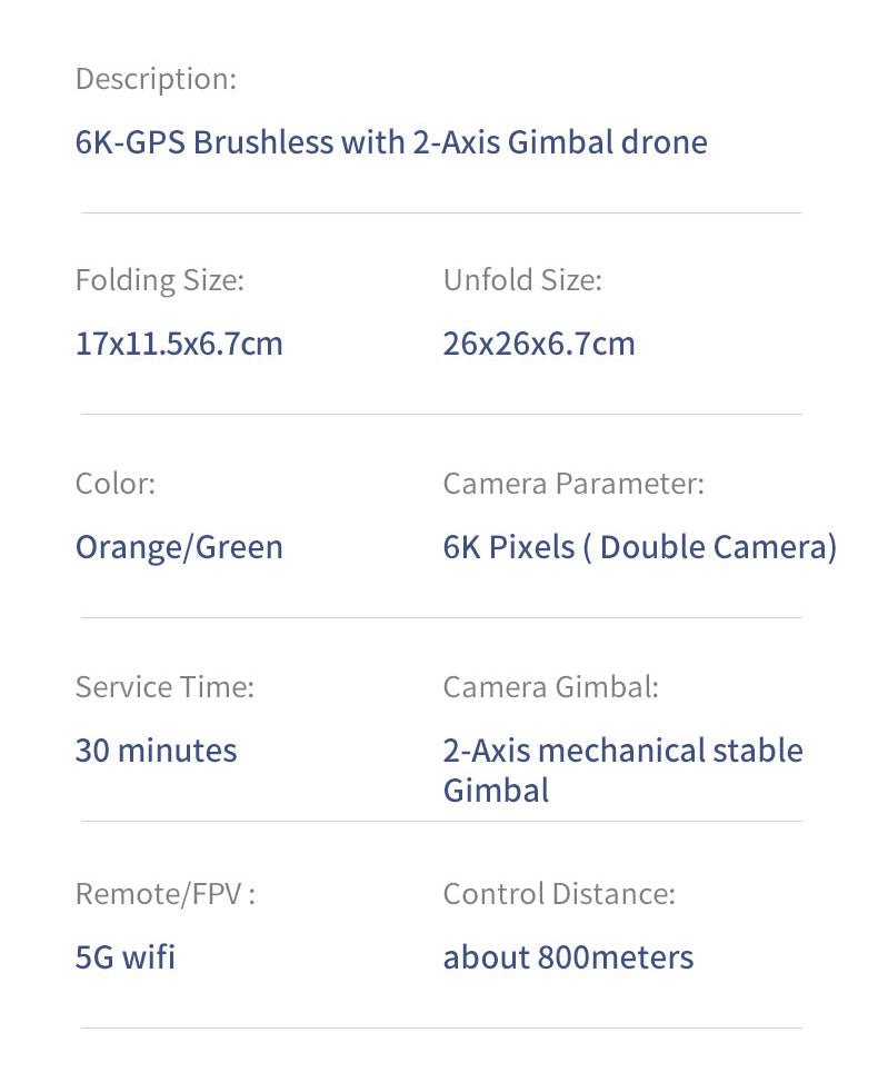 Jjrc X17 6K-Gps Brushless 2-Axis Gimbal Rc Drone - Orange