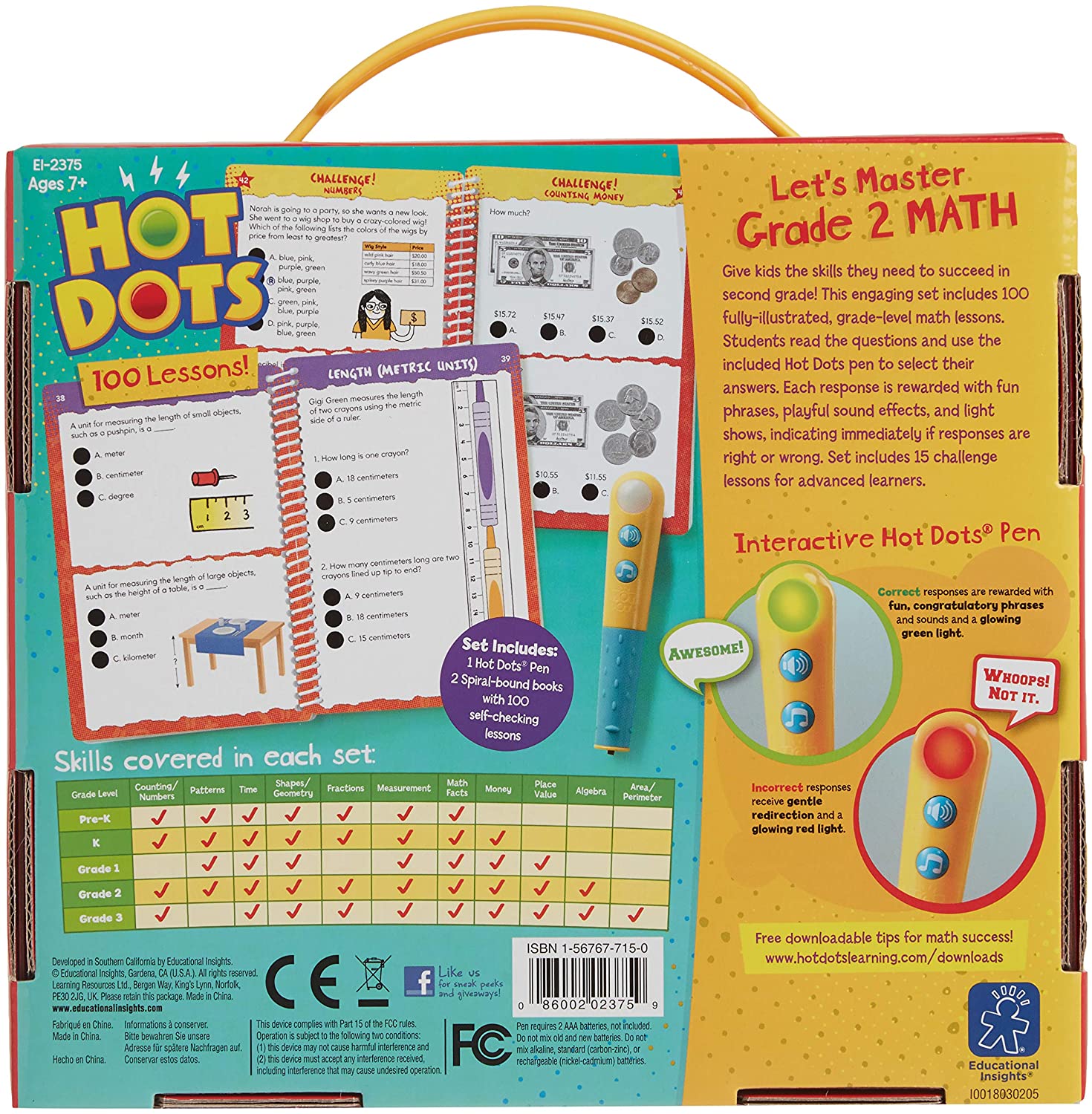 Educational Insights Hot Dots Jr. Lets Master Grade 2 Math Set