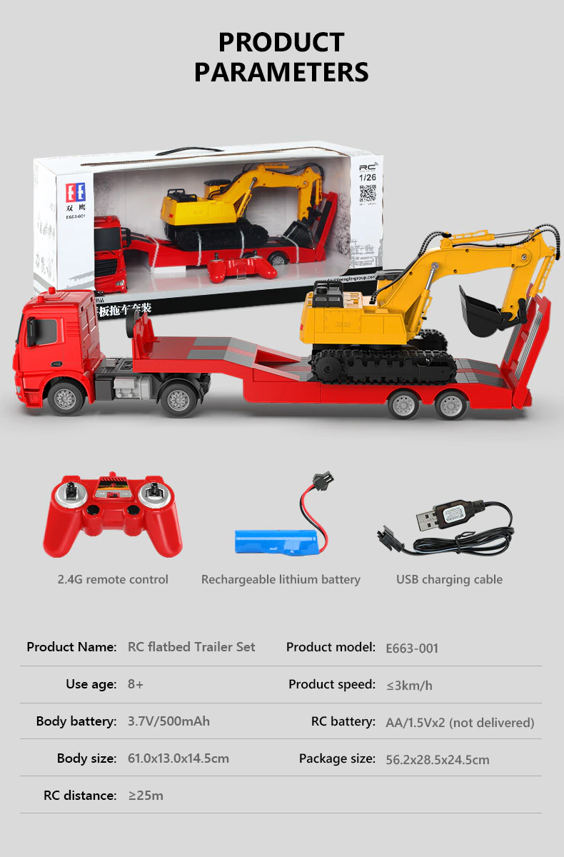 Double E Licensed Mercedes-Benz Arocs Rc Flatbed Trailer 1/26 Scale E663-003