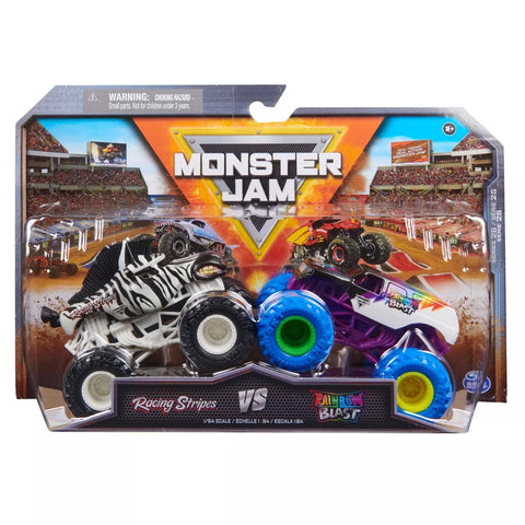 Monster Jam Racing Stripes vs Rainbow Blast Die-Cast Monster Trucks