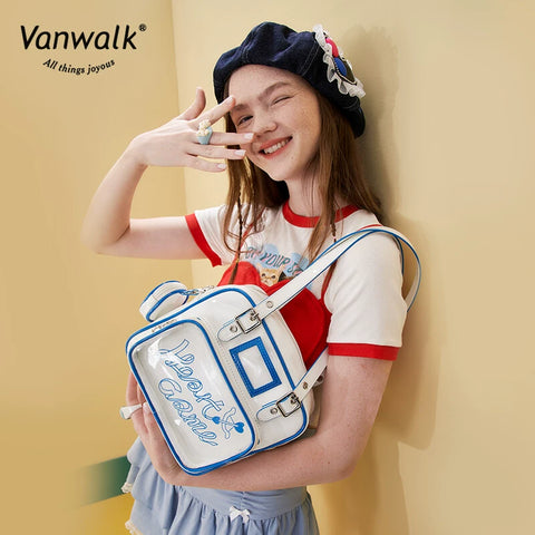 Vanwalk & SLMs Joint Name Original Retro Bag Women's Shoulder Bag JK Cartoon Backpack DIY Leisure Crossbody Bag Transparent