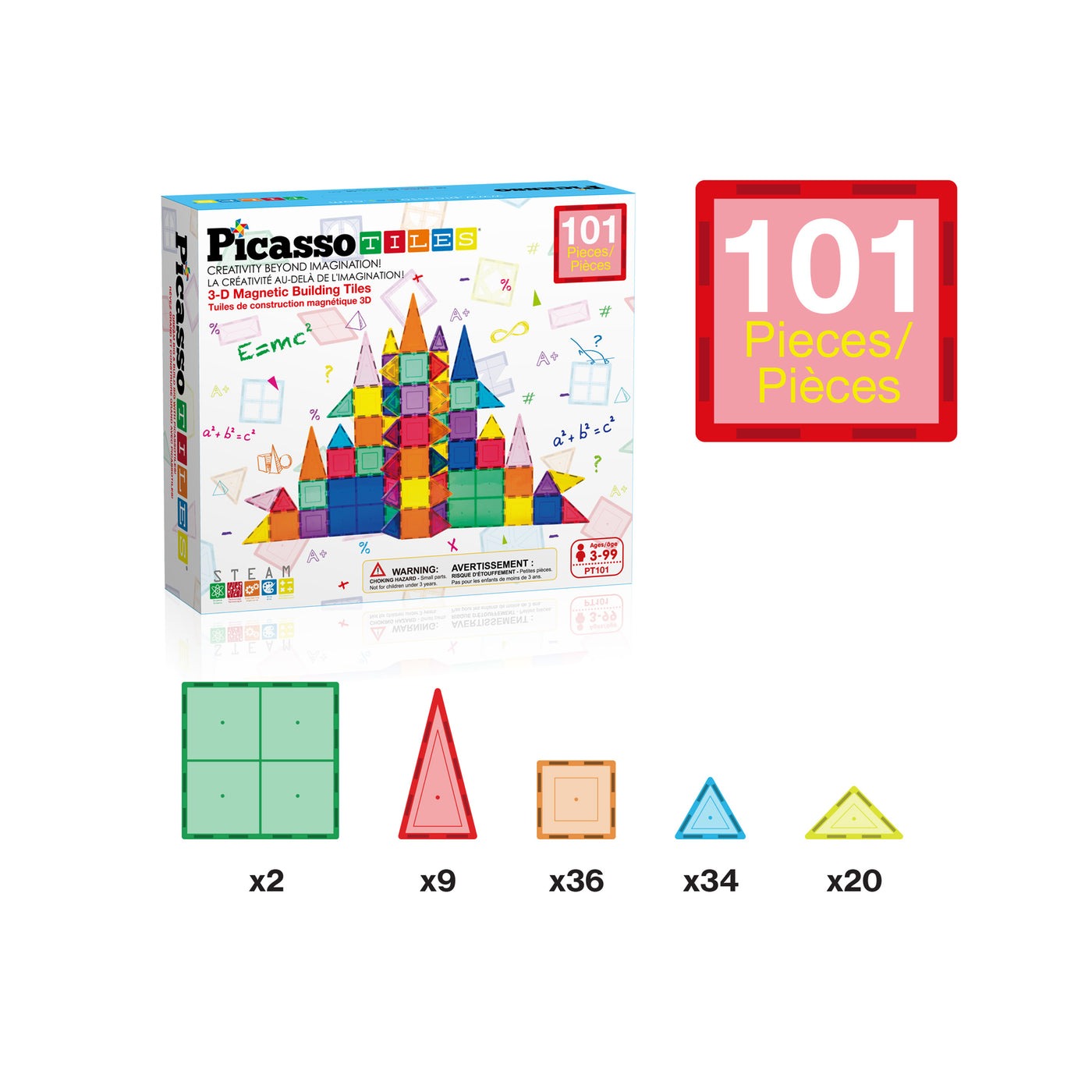 PicassoTiles Magnetic Tile Building Set 101 Pieces