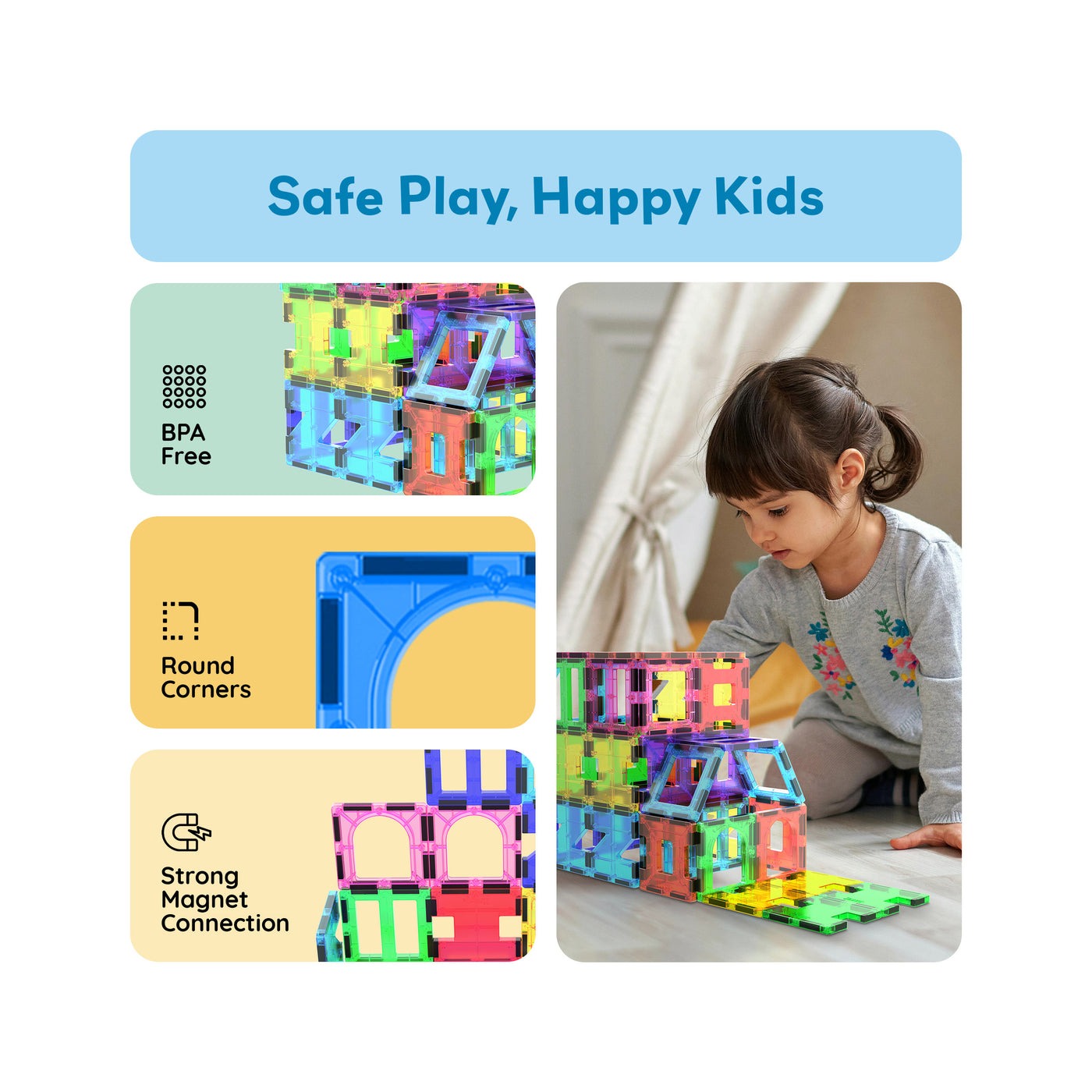 PicassoTiles Magnetic Tile Building Set with Unique Shapes - 42 Pieces