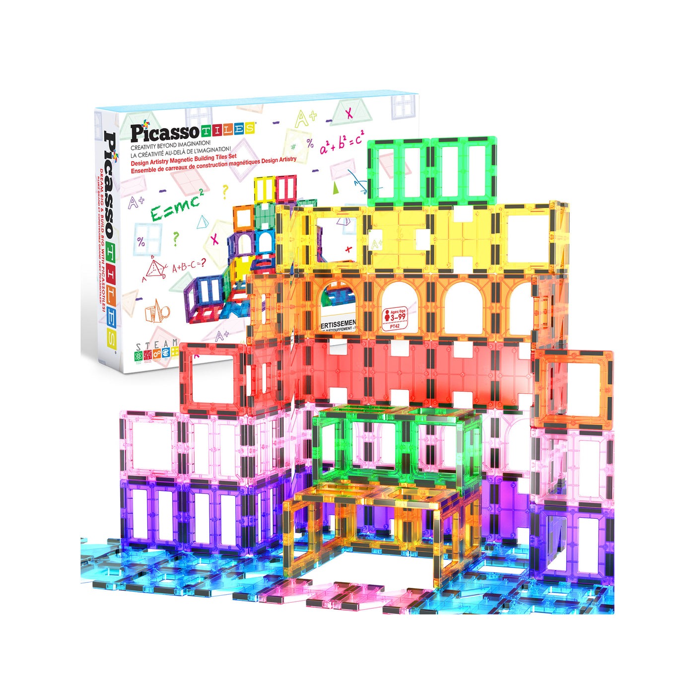 PicassoTiles Magnetic Tile Building Set with Unique Shapes - 42 Pieces