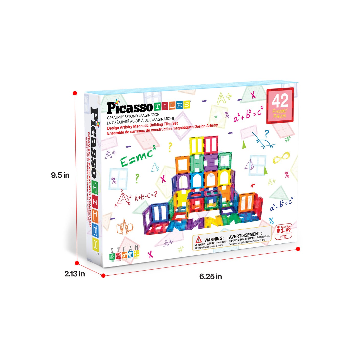 PicassoTiles Magnetic Tile Building Set with Unique Shapes - 42 Pieces