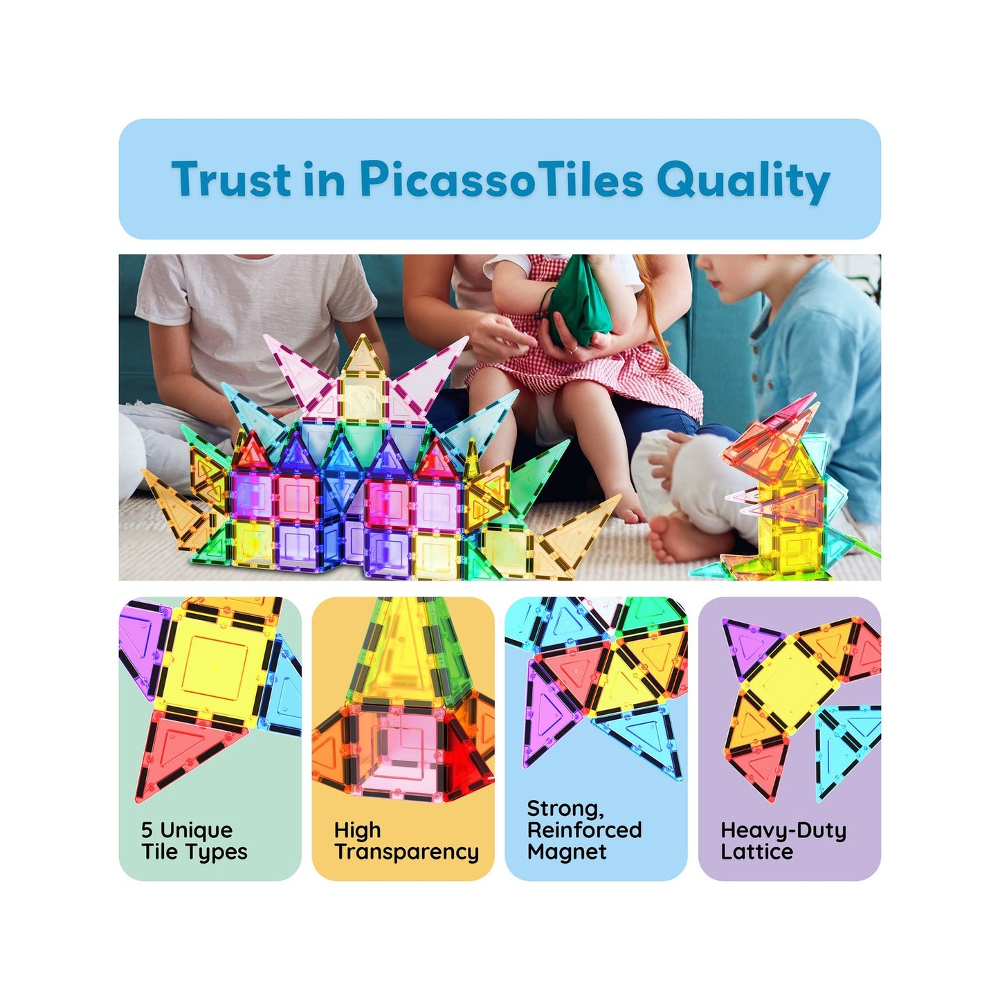 PicassoTiles Magnetic Tile Classic Building Set 61 Pieces