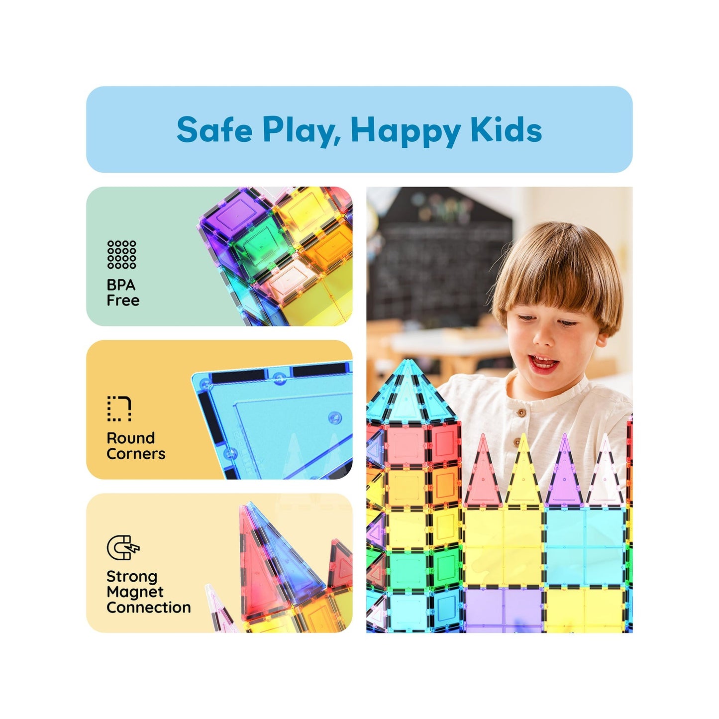 PicassoTiles Magnetic Tile Classic Building Set 61 Pieces