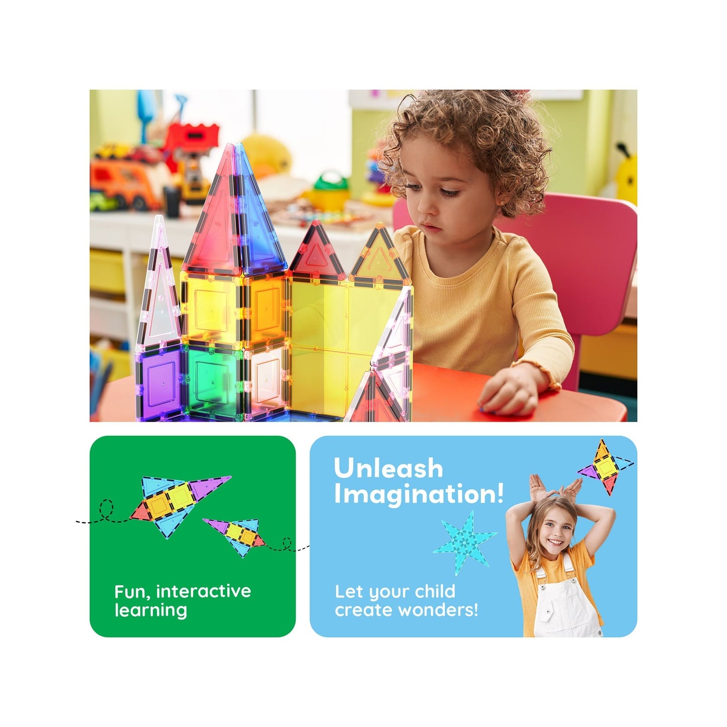 PicassoTiles Magnetic Tile Classic Building Set 61 Pieces