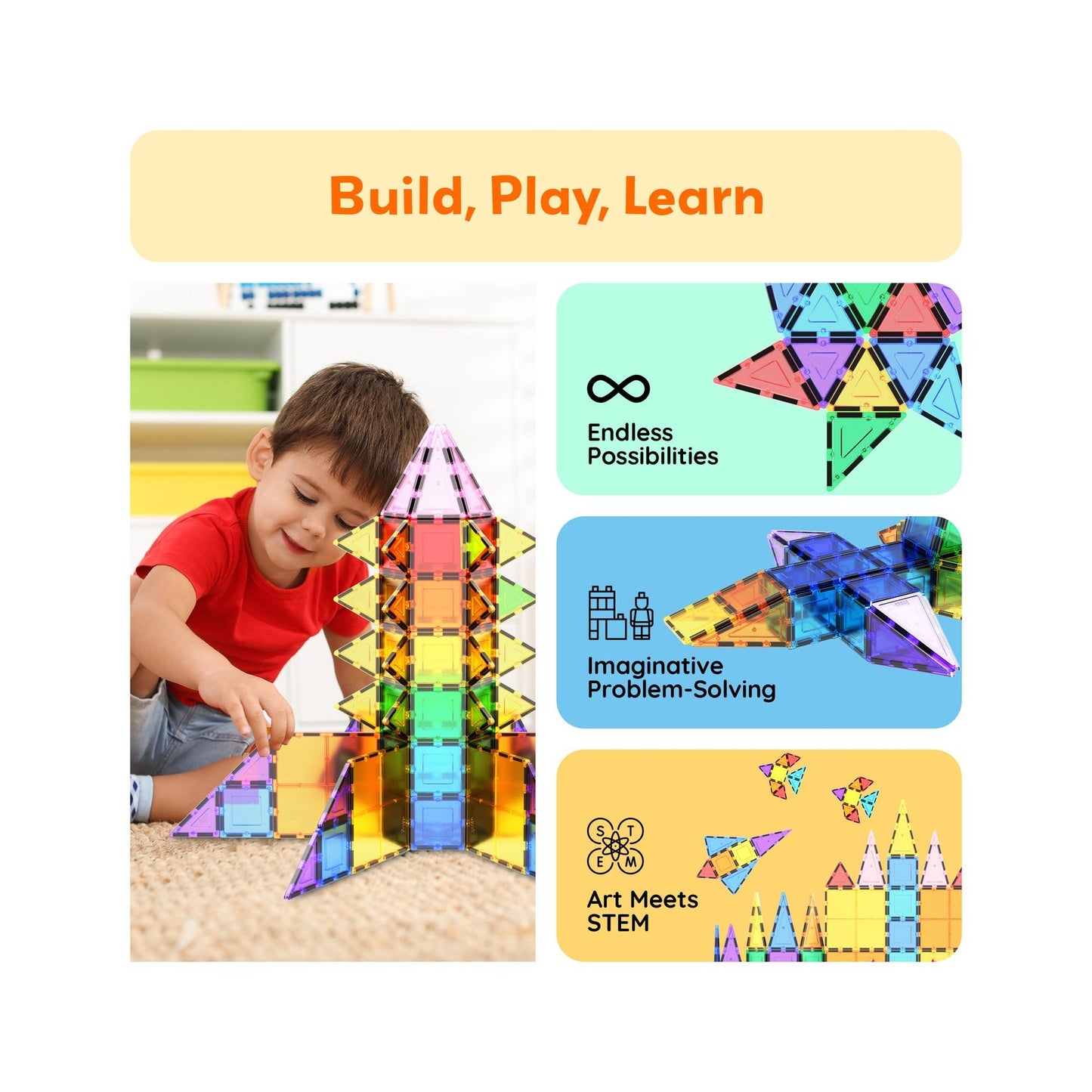 PicassoTiles Magnetic Tile Classic Building Set 61 Pieces