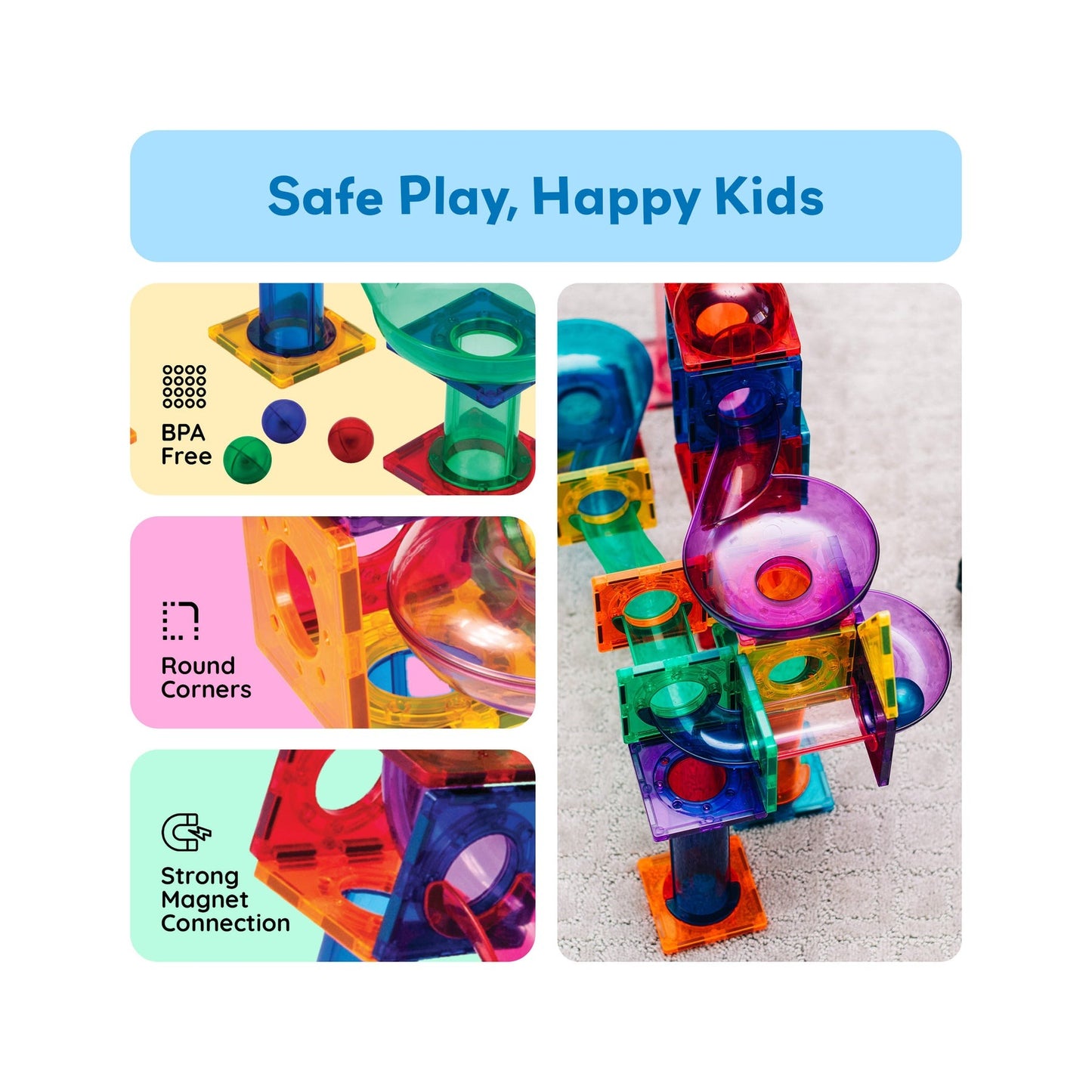 PicassoTiles Magnetic Tile Marble Run Building Set 100 Pieces