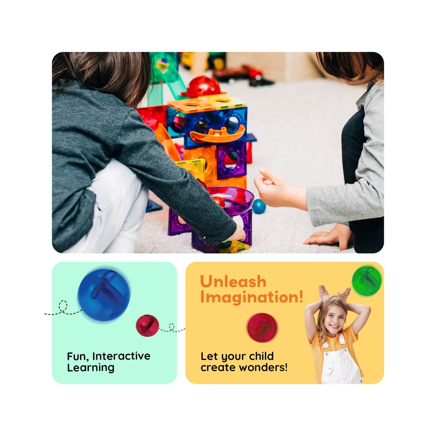 PicassoTiles Magnetic Tile Marble Run Building Set 100 Pieces