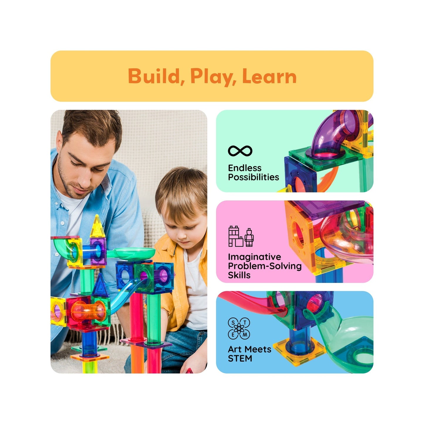 PicassoTiles Magnetic Tile Marble Run Building Set 100 Pieces
