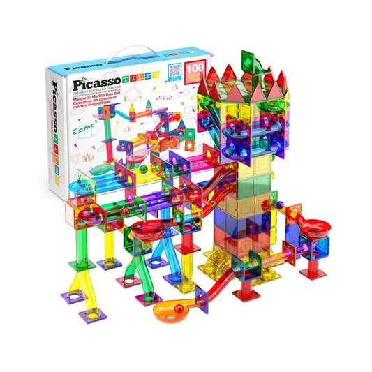 PicassoTiles Magnetic Tile Marble Run Building Set 100 Pieces