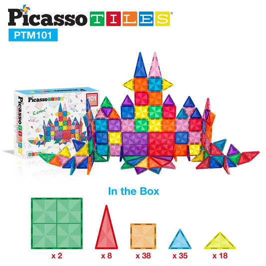 PicassoTiles Magnetic Tile Mini Diamond Set 101 Pieces