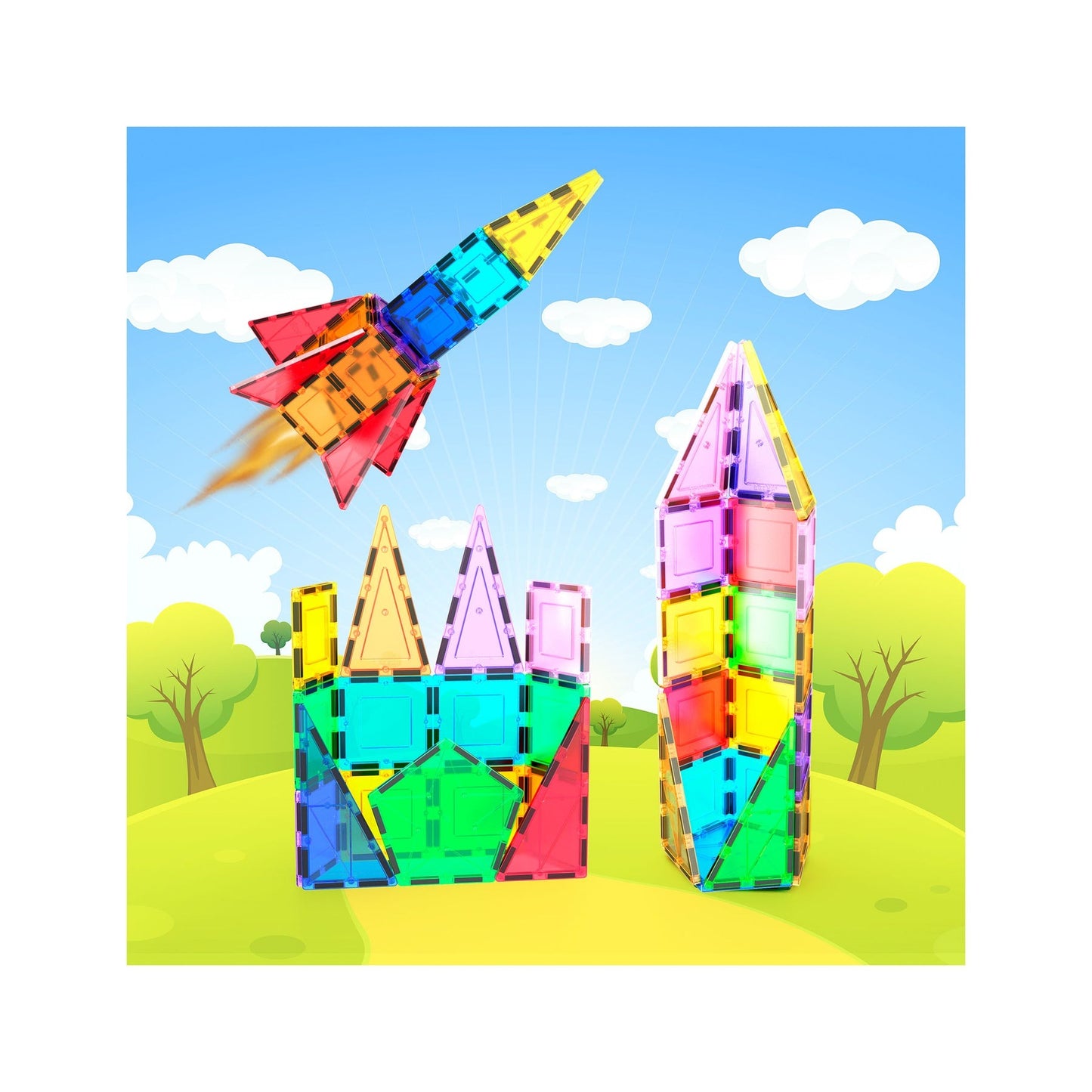 PicassoTiles Magnetic Tile Rocket Set 32 pieces