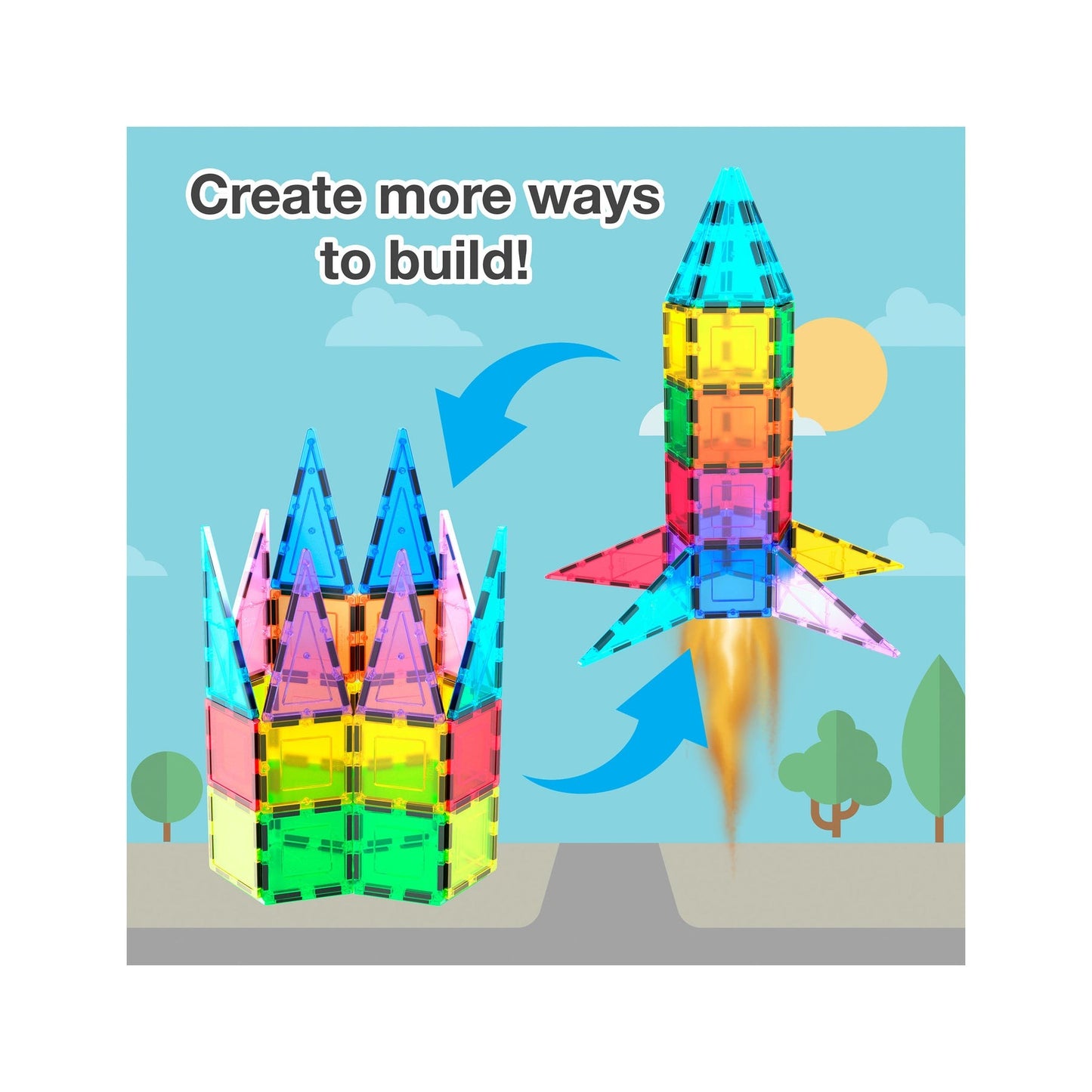 PicassoTiles Magnetic Tile Rocket Set 32 pieces