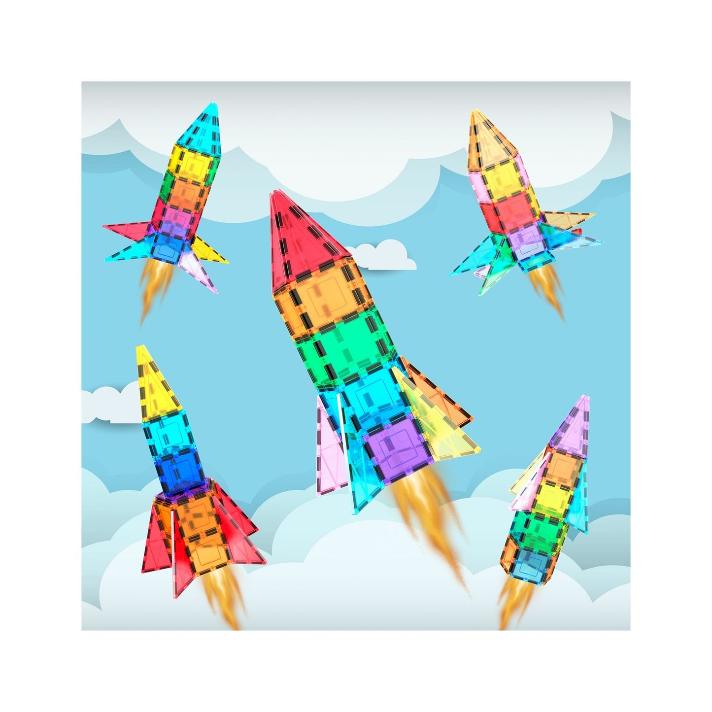 PicassoTiles Magnetic Tile Rocket Set 32 pieces