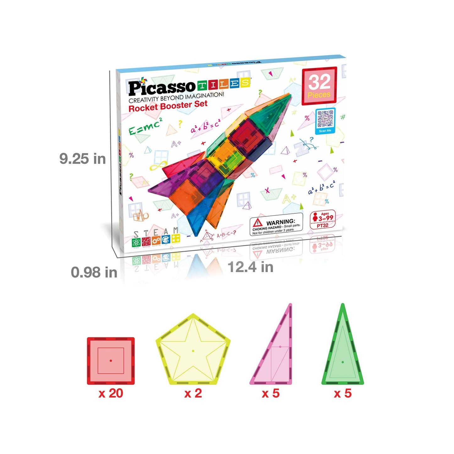 PicassoTiles Magnetic Tile Rocket Set 32 pieces
