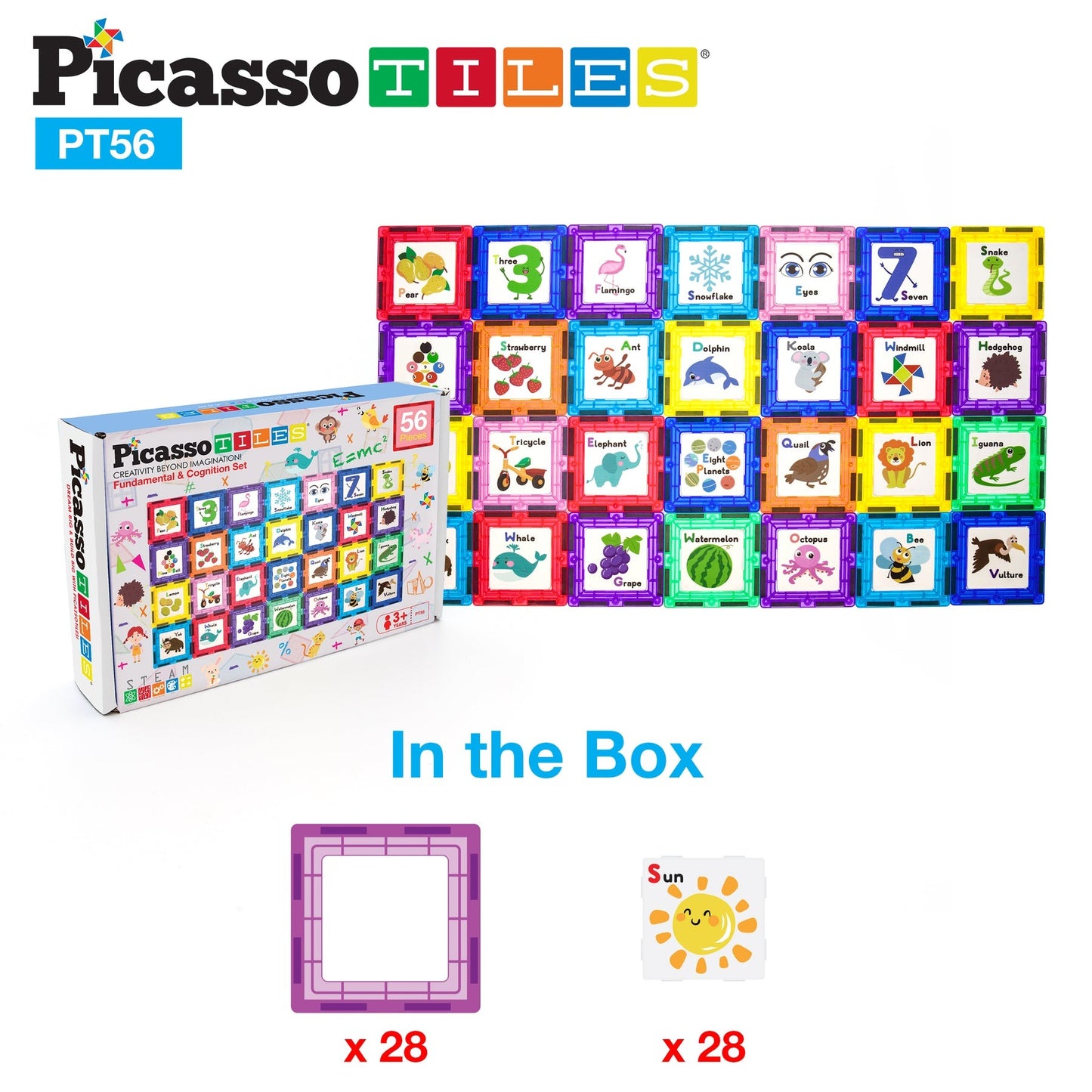 PicassoTiles Magnetic Tiles Card Insert Set 56 Pieces