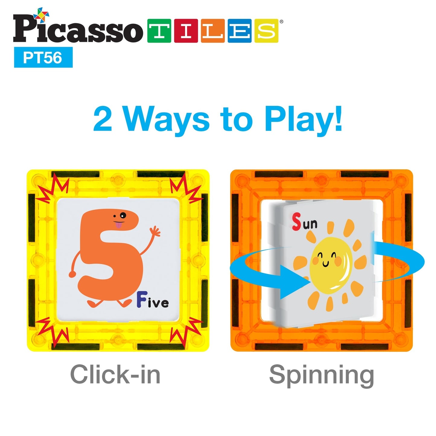 PicassoTiles Magnetic Tiles Card Insert Set 56 Pieces