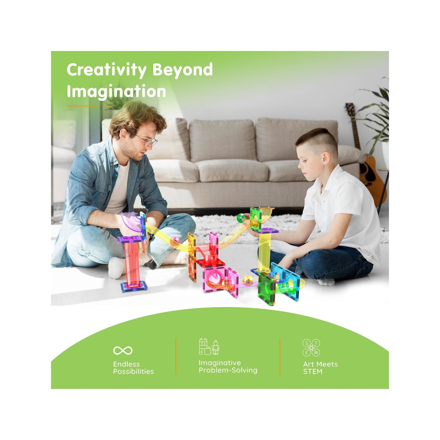 PicassoTiles Magnetic Tile Marble Run Building Blocks Set 40 Pieces