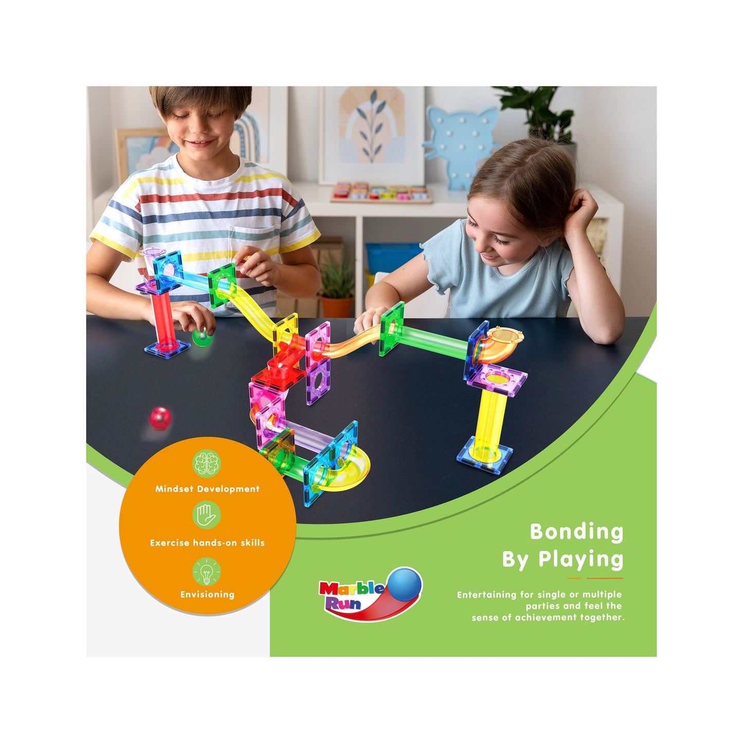 PicassoTiles Magnetic Tile Marble Run Building Blocks Set 40 Pieces