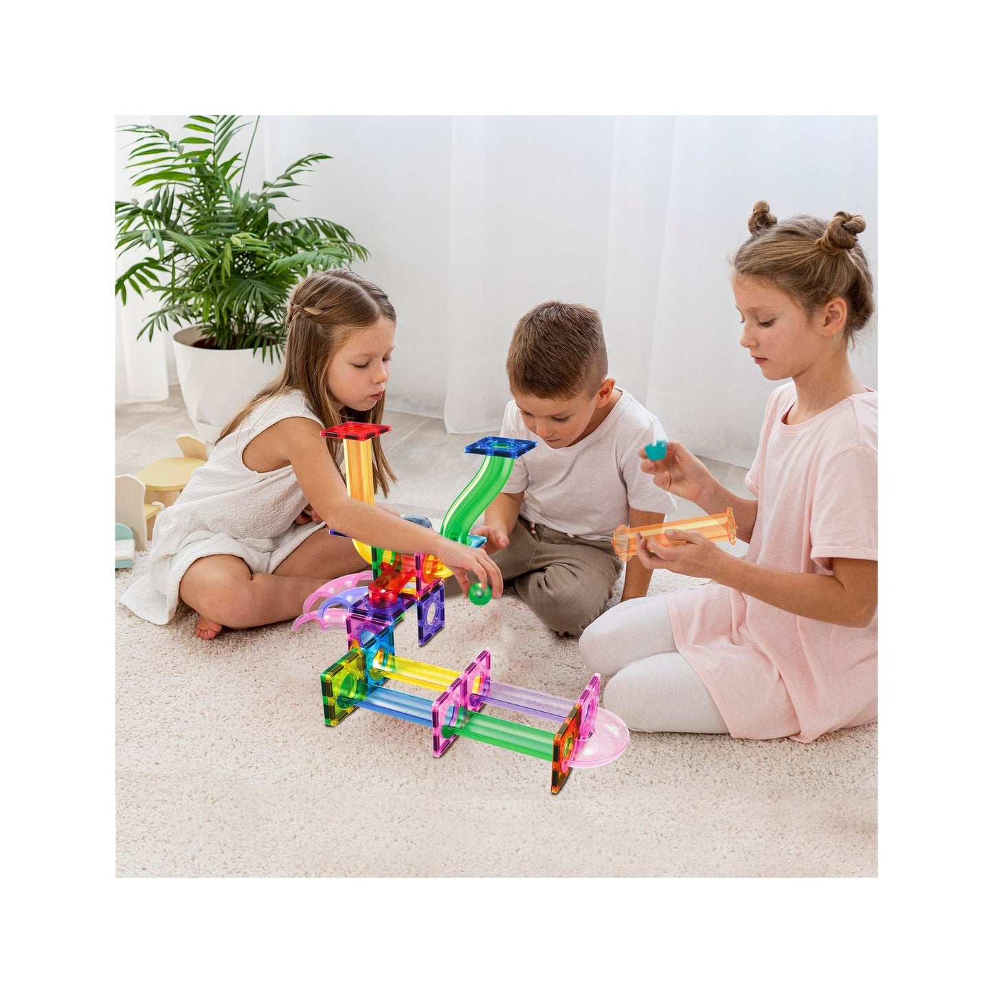 PicassoTiles Magnetic Tile Marble Run Building Blocks Set 40 Pieces
