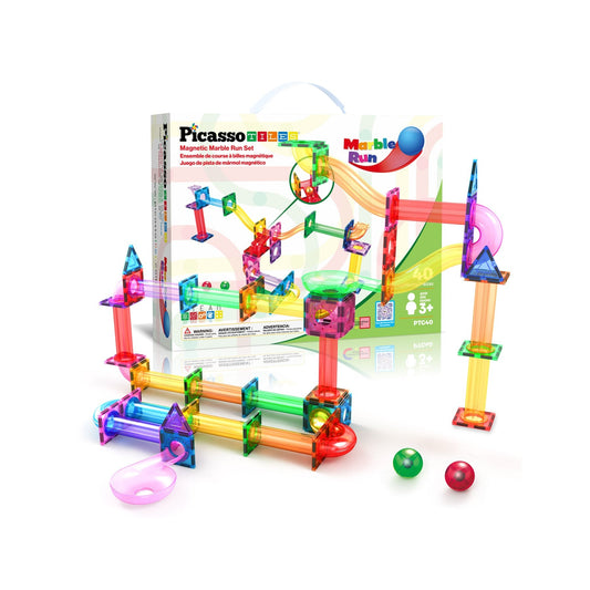 PicassoTiles Magnetic Tile Marble Run Building Blocks Set 40 Pieces