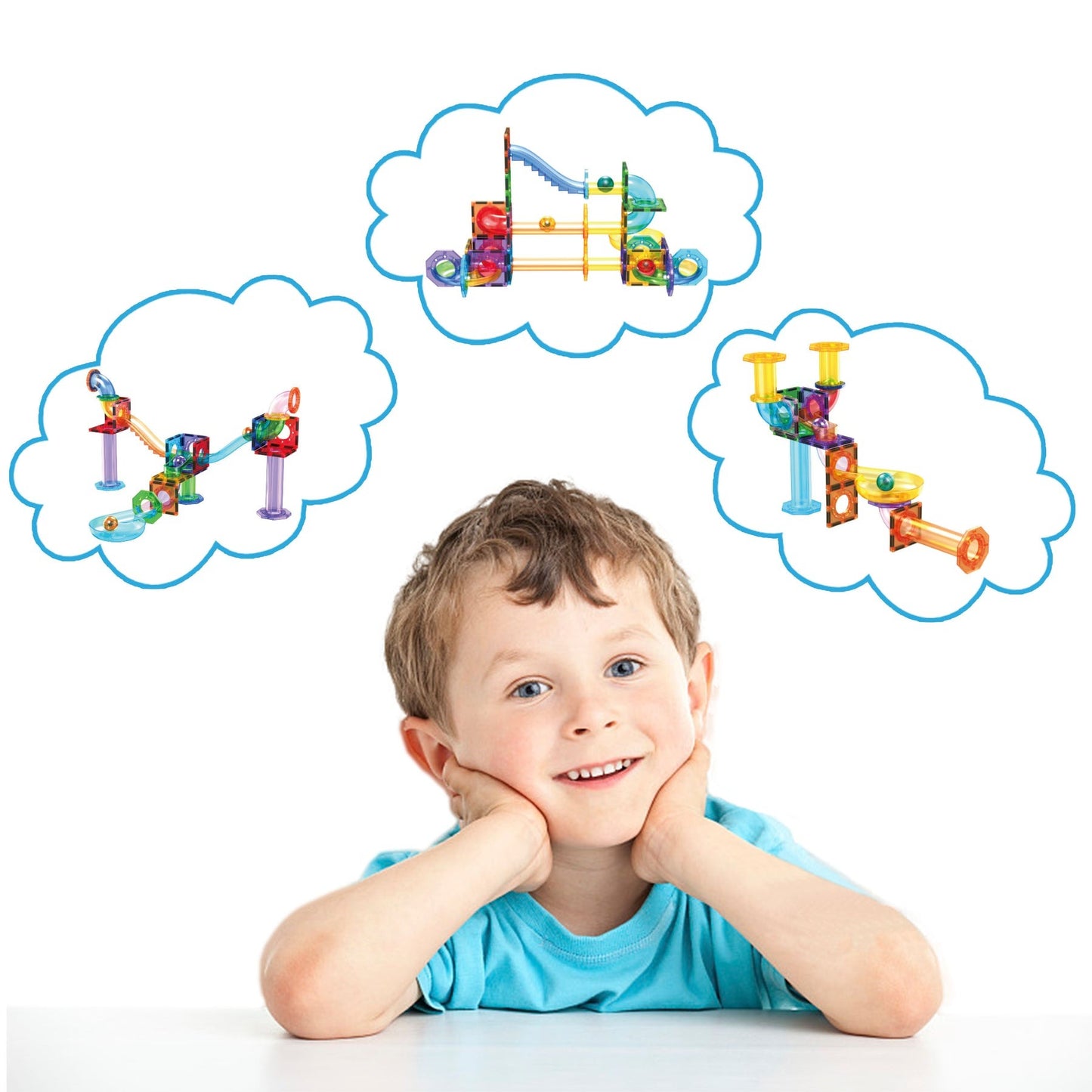 PicassoTiles Magnetic Tile Marble Run Building Blocks Set 60 Pieces