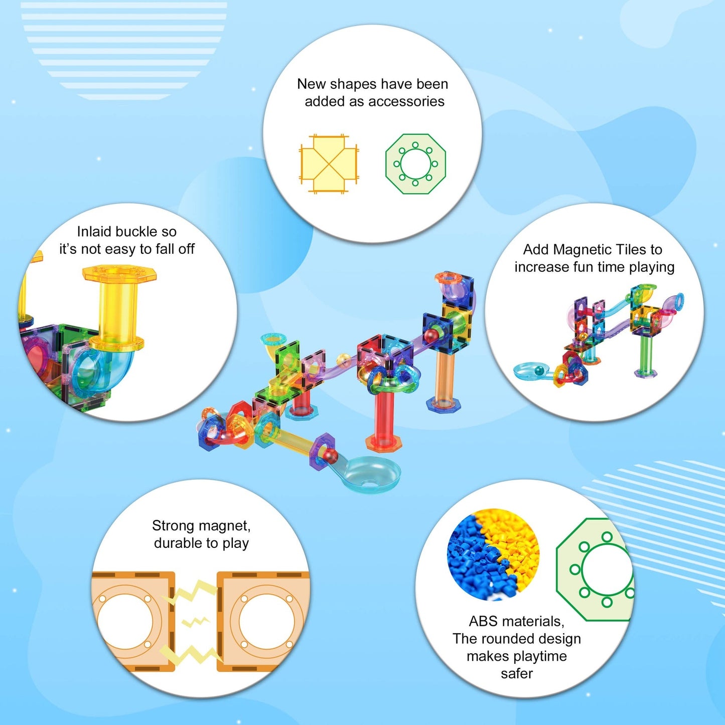 PicassoTiles Magnetic Tile Marble Run Building Blocks Set 60 Pieces