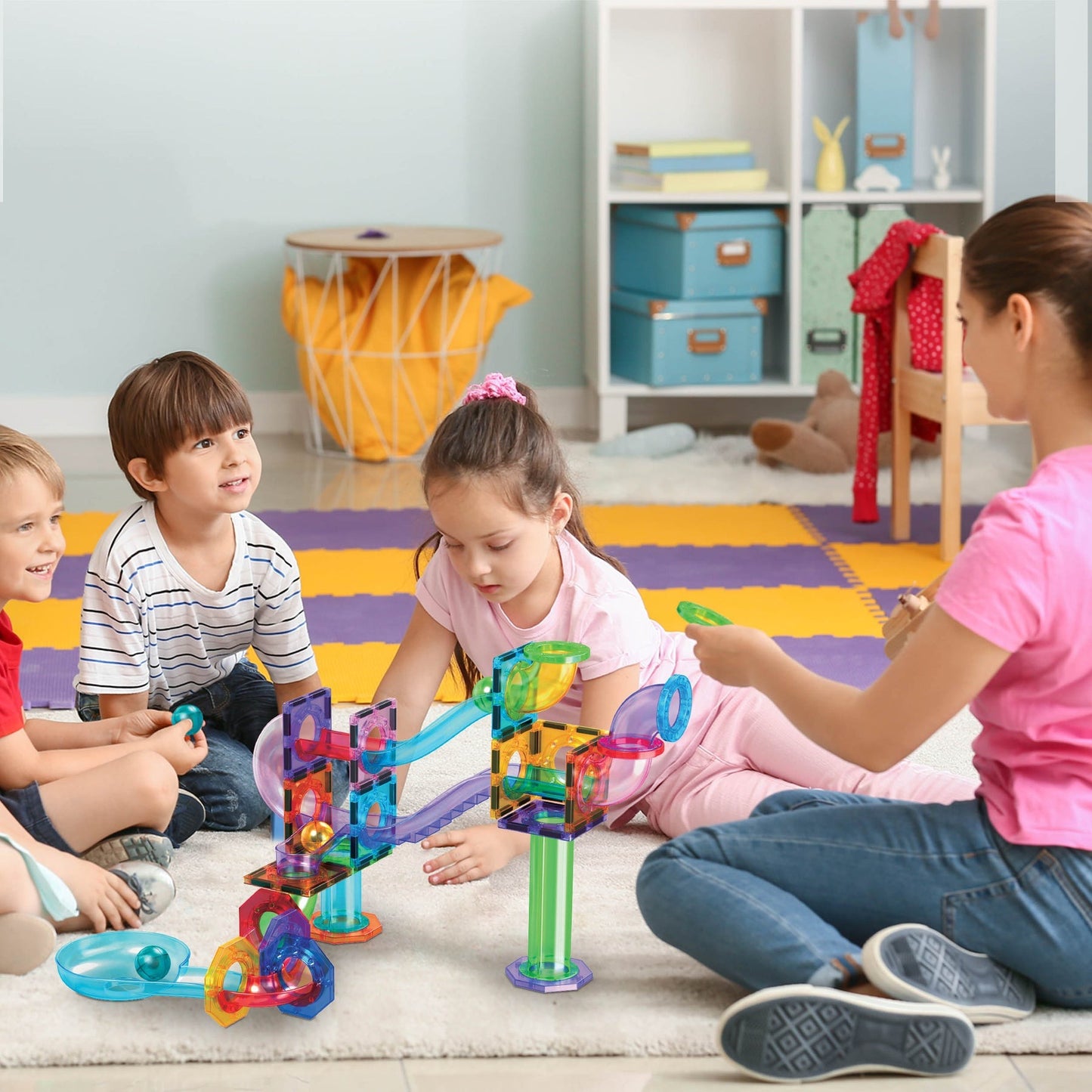 PicassoTiles Magnetic Tile Marble Run Building Blocks Set 60 Pieces