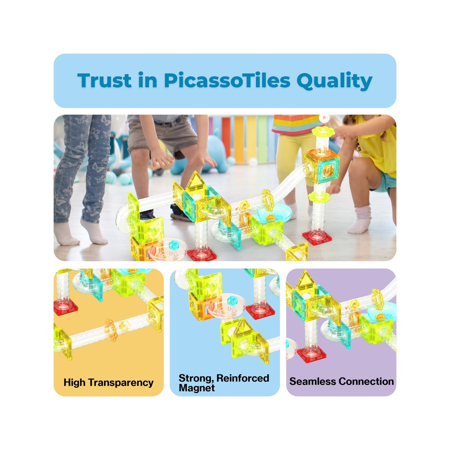 PicassoTiles Travel Size Magnetic Tile Marble Run Building Blocks Set 45 Pieces