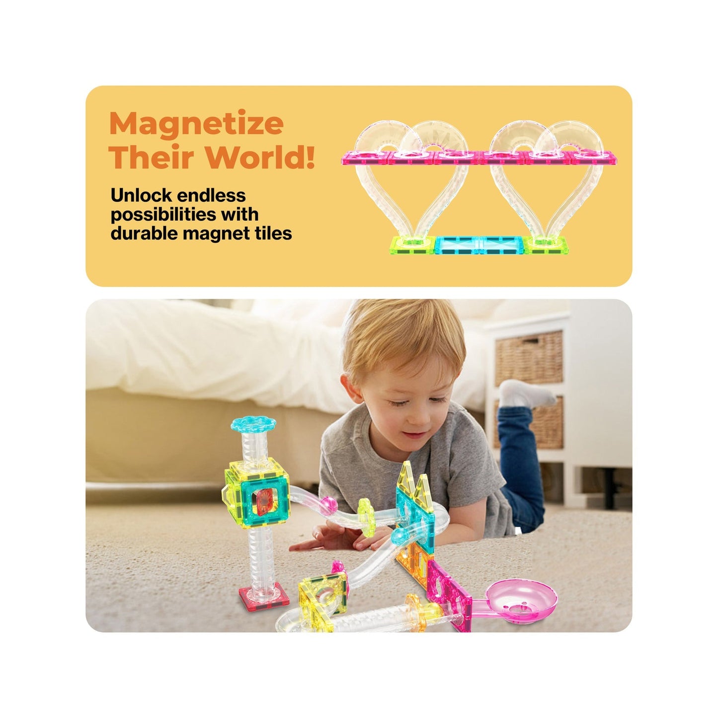 PicassoTiles Travel Size Magnetic Tile Marble Run Building Blocks Set 45 Pieces