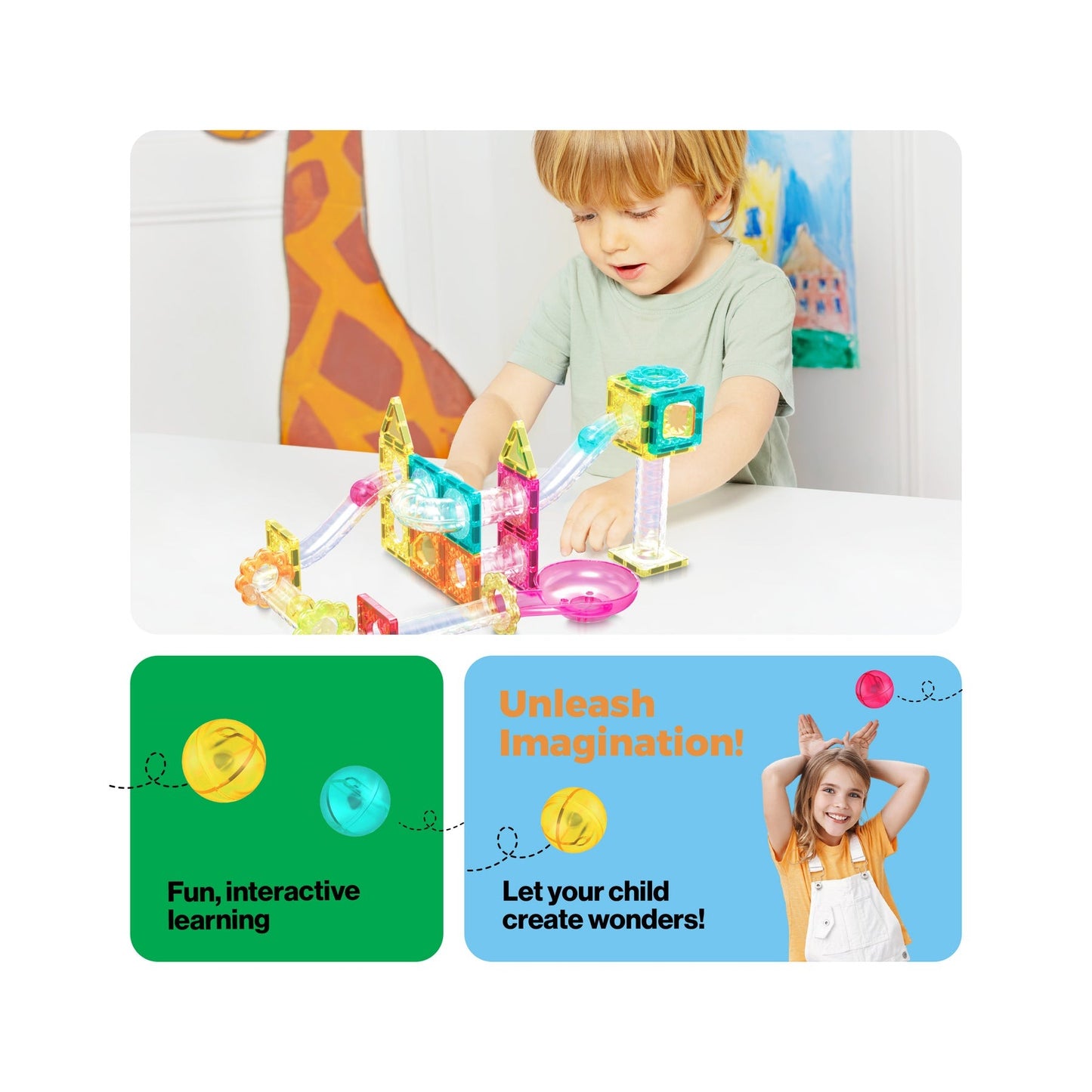 PicassoTiles Travel Size Magnetic Tile Marble Run Building Blocks Set 45 Pieces