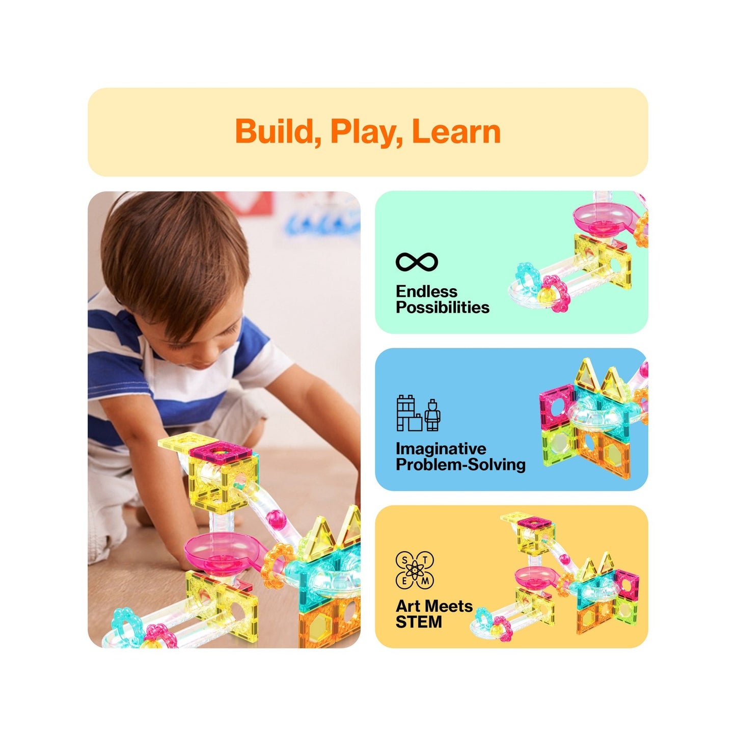 PicassoTiles Travel Size Magnetic Tile Marble Run Building Blocks Set 45 Pieces