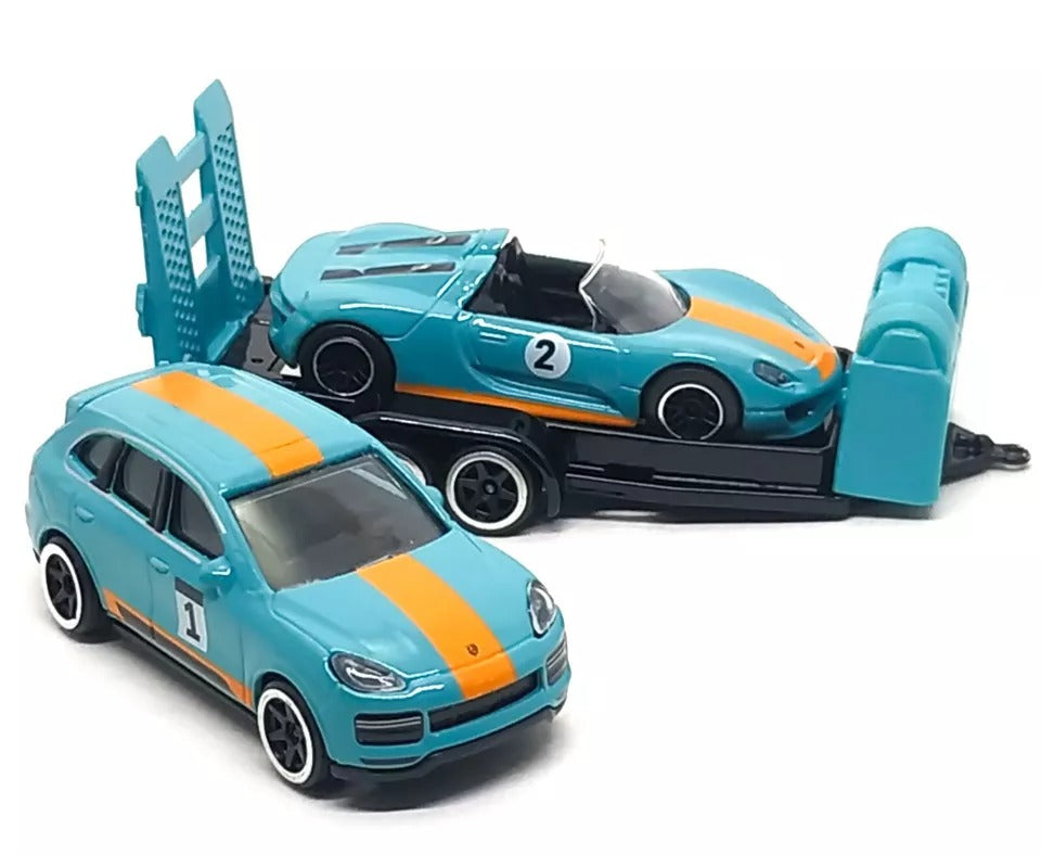 Majorette Trailer Race Set - Porsche Cayenne Turbo S + 918 Spyder