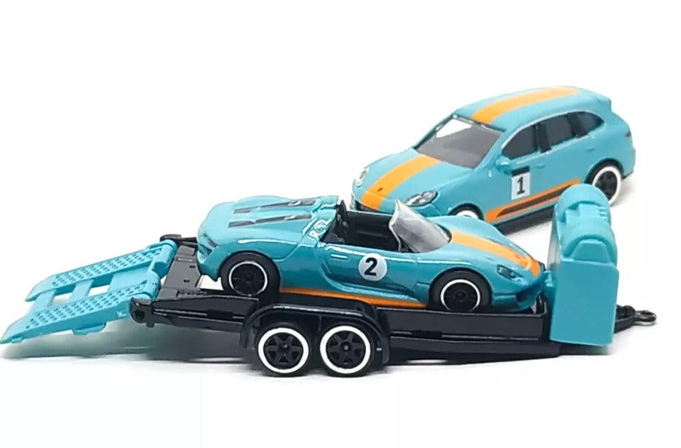 Majorette Trailer Race Set - Porsche Cayenne Turbo S + 918 Spyder