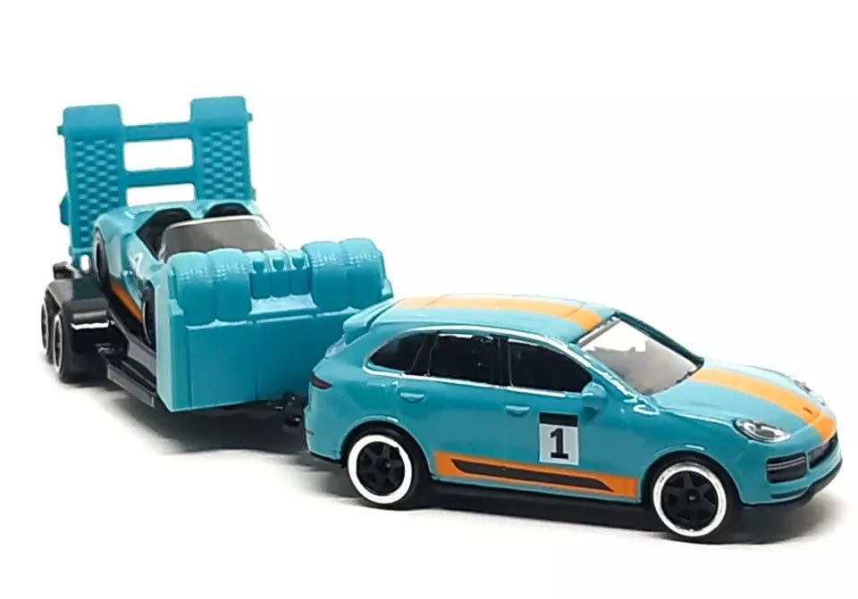 Majorette Trailer Race Set - Porsche Cayenne Turbo S + 918 Spyder