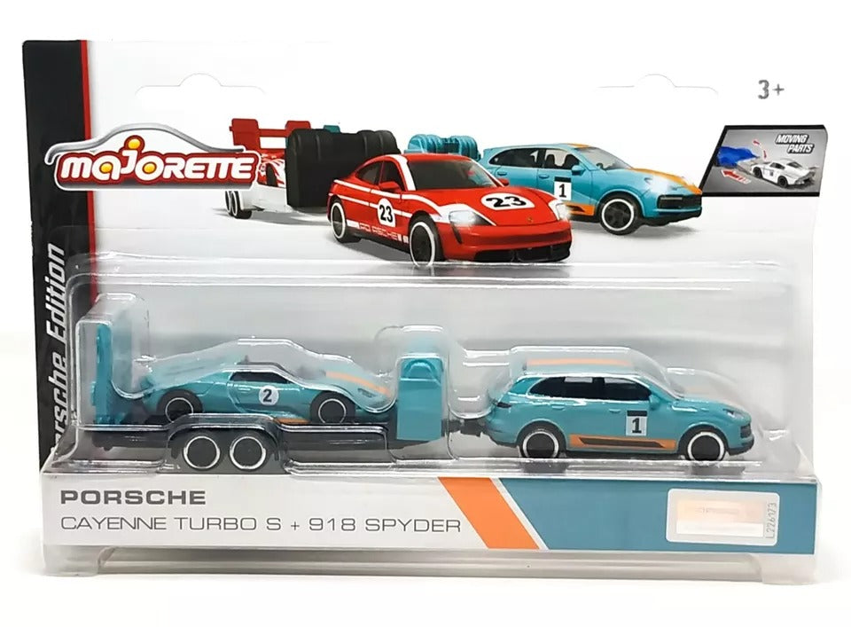 Majorette Trailer Race Set - Porsche Cayenne Turbo S + 918 Spyder