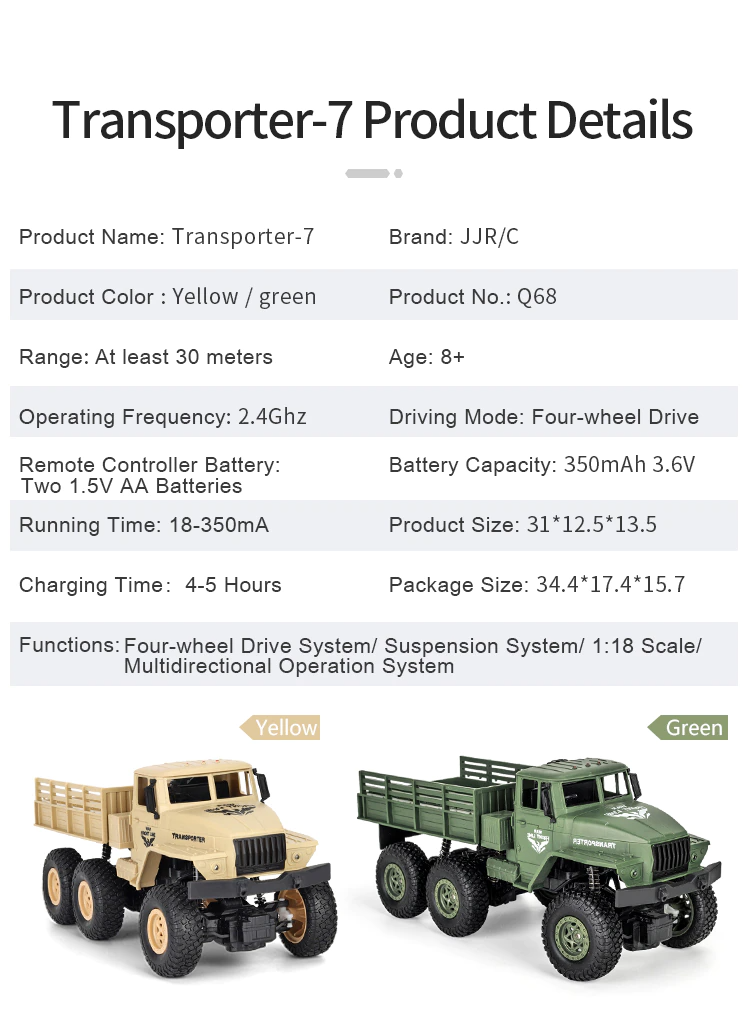 Jjrc Q68 Rc 1:18 2.4G 4Wd Tracked Off-Road Military Truck - Green