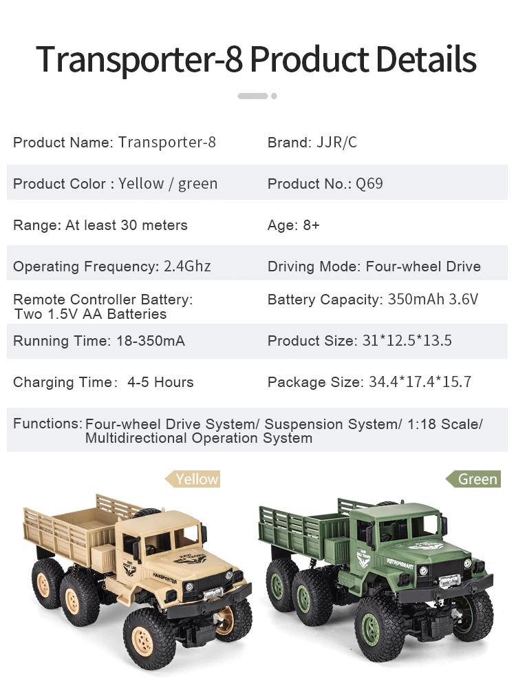 Jjrc Q69 Rc 1:18 2.4G 4Wd Tracked Off-Road Military Truck - Green