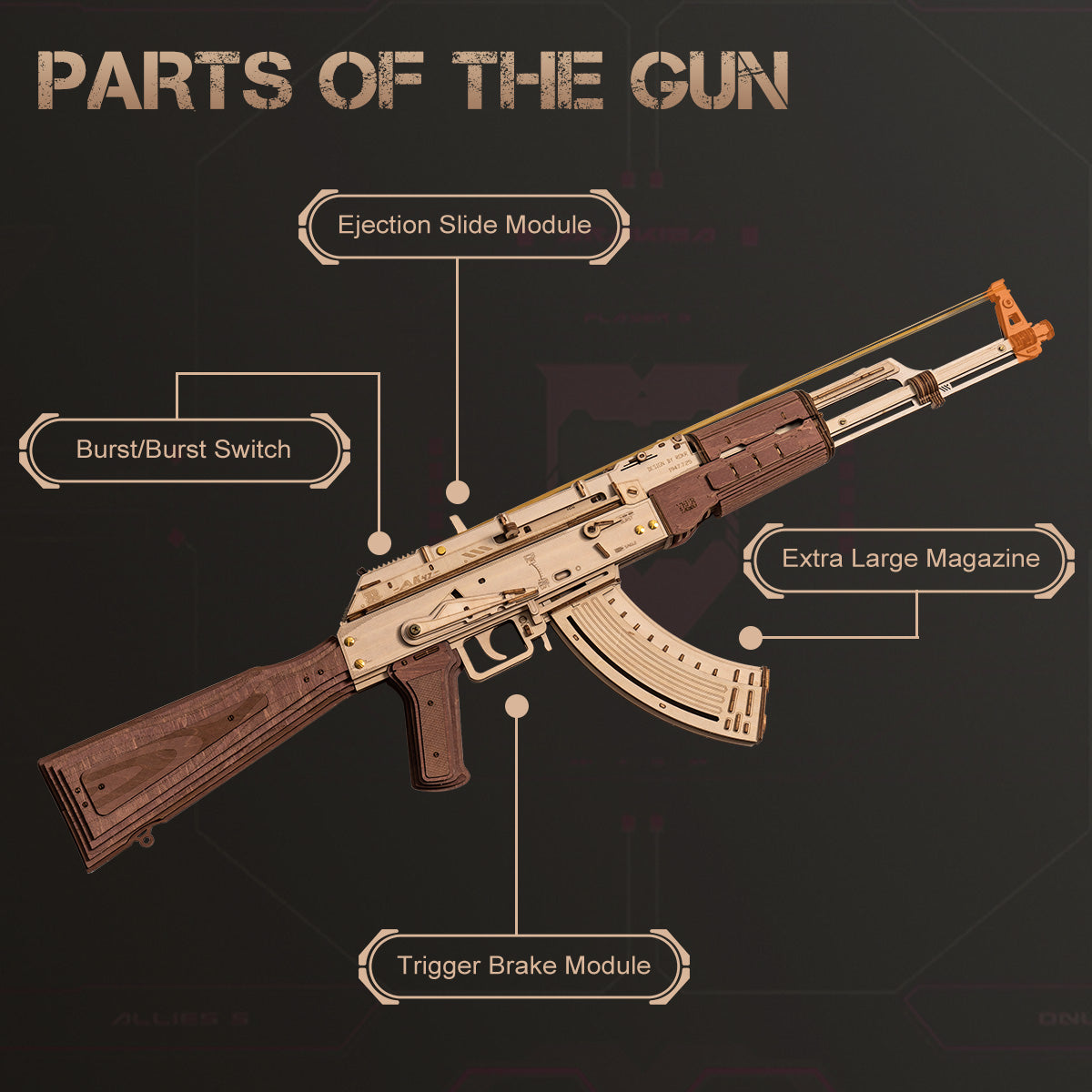 ROKR AK-47 Assault Rifle Toy Gun 3D Wooden Puzzle LQ901 Green