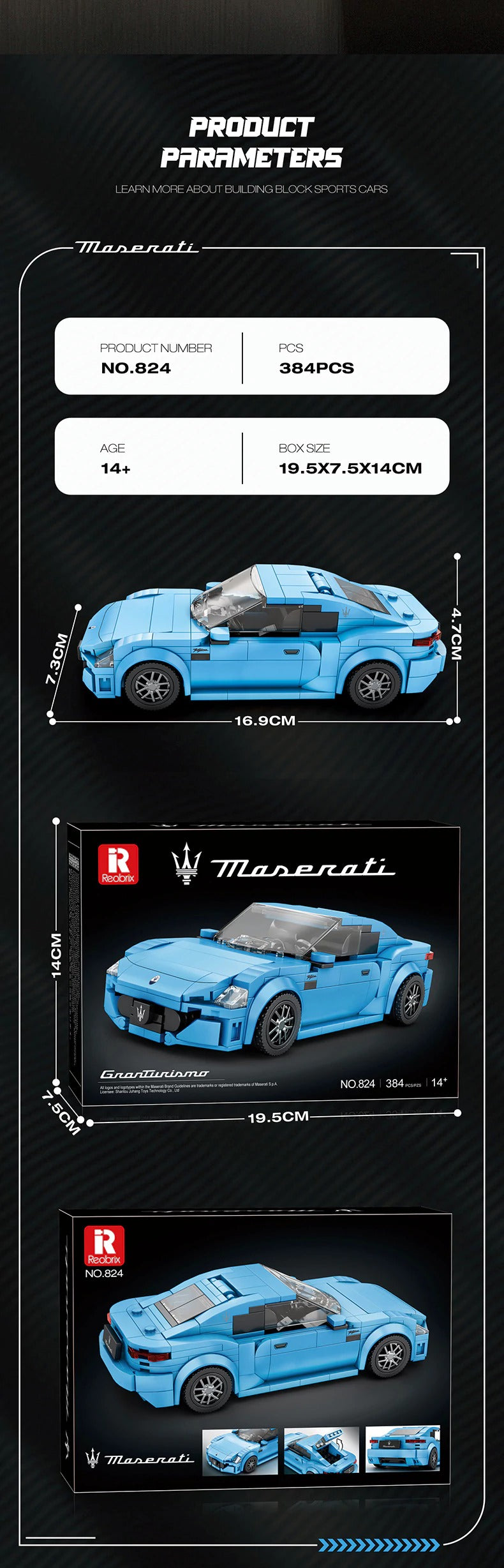 Reobrix GranTurismo Maserati Blue 1:24 824