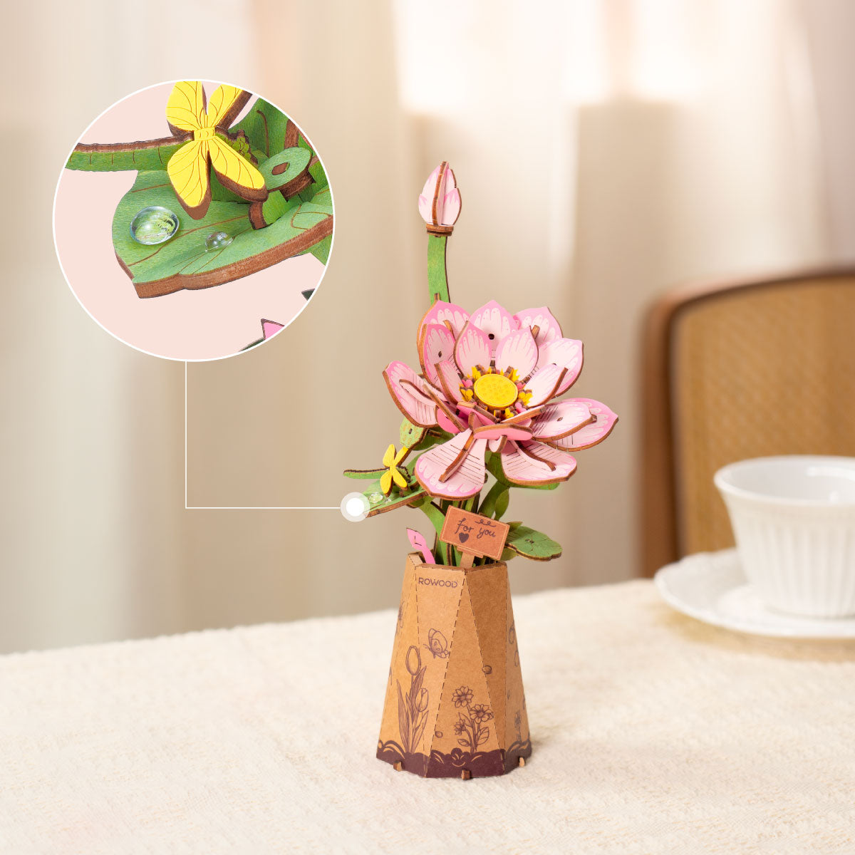 Robotime Rowood Lotus DIY Wooden Wooden Flower 3D Puzzle