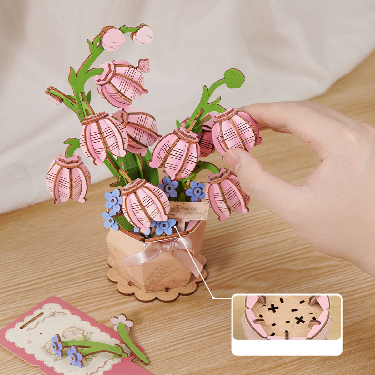 Robotime Rowood Pink Lily of the Valley DIY Flower Bouquet