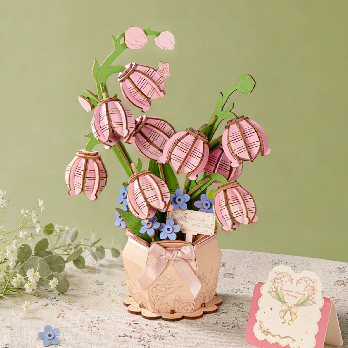 Robotime Rowood Pink Lily of the Valley DIY Flower Bouquet