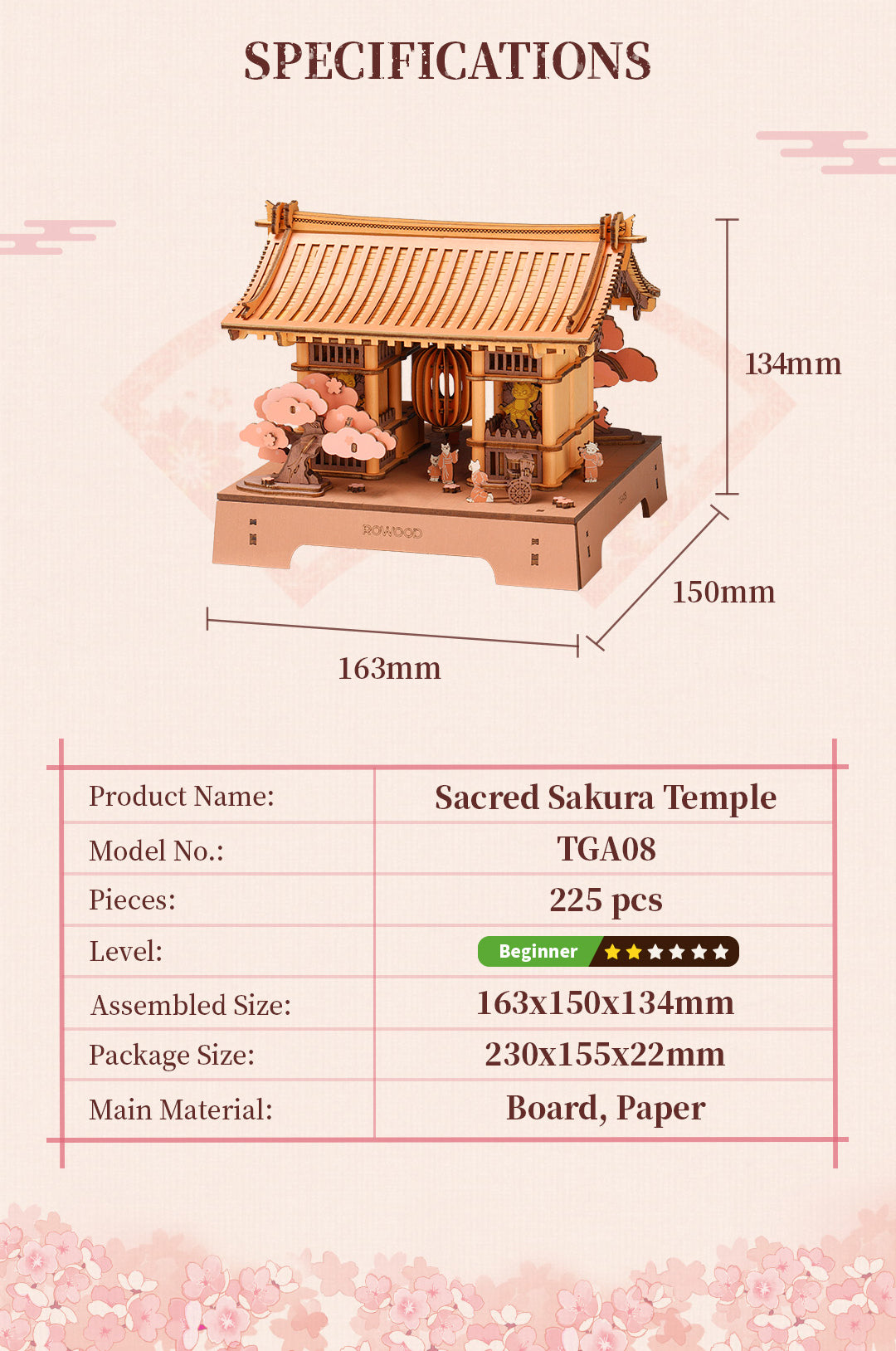 Robotime Rowood Sacred Sakura Temple Wooden 3D Puzzle