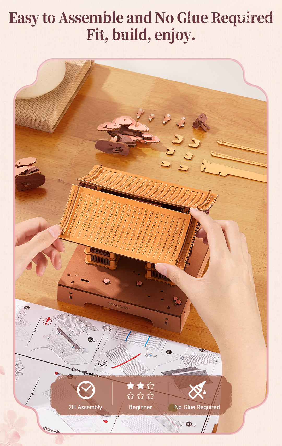 Robotime Rowood Sacred Sakura Temple Wooden 3D Puzzle